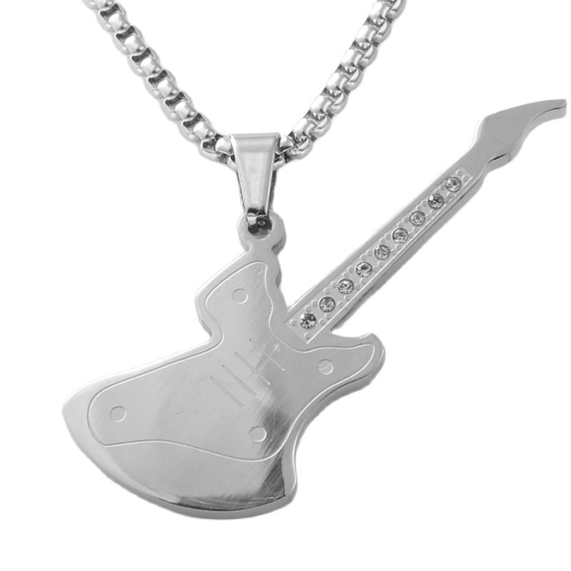 Trendy Men's Titanium Steel Guitar Pendant Necklace - Personalized Retro Rock Accessory