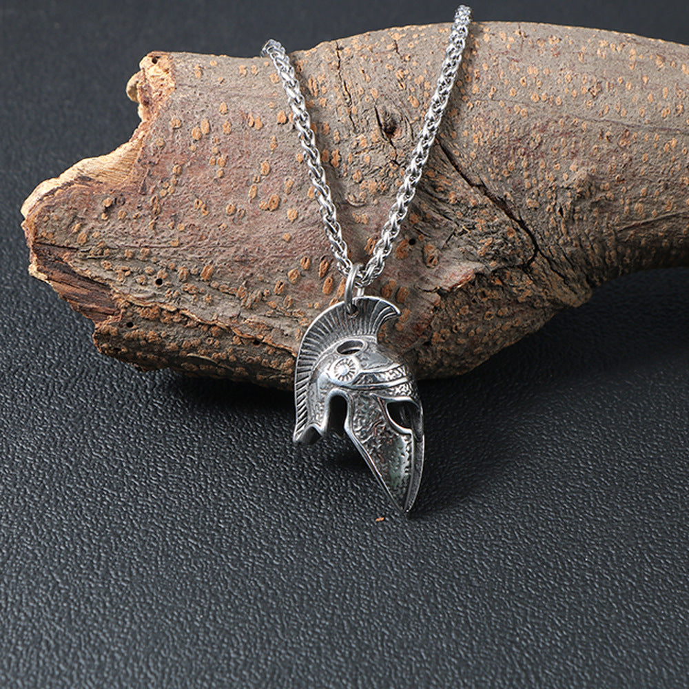 Titanium Steel Roman Warrior Helmet Pendant Necklace for Men - Retro 3D Design