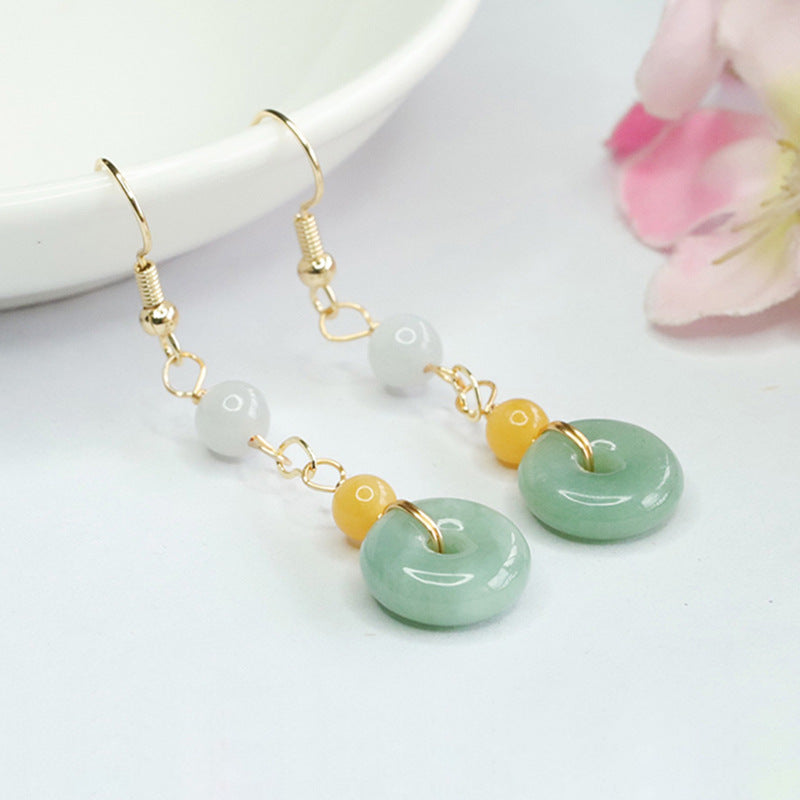 Elegant Sterling Silver Jade Earrings with Safety Buckle