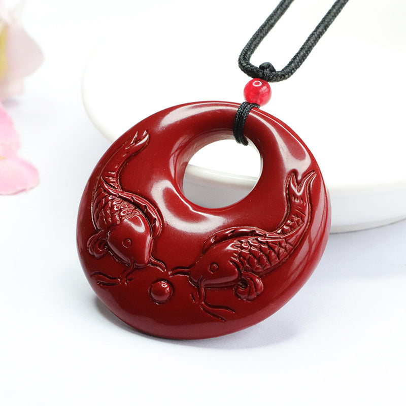 Cinnabar Stone Koi Fish Pendant for Good Luck and Prosperity