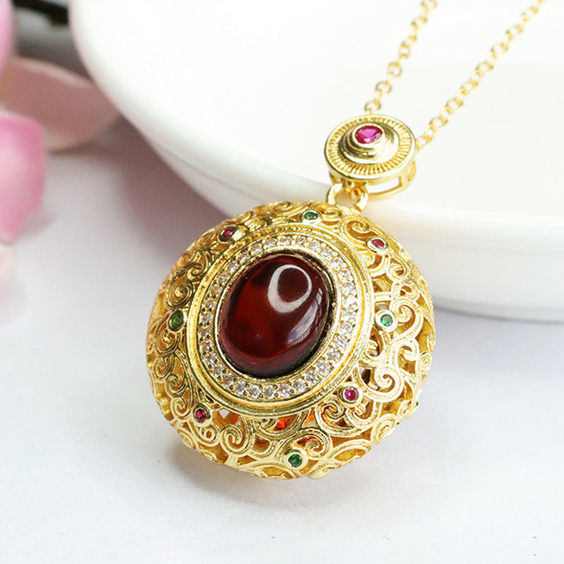 Oval Blood Amber Sachet Necklace With Sterling Silver Honey Amber Pendant