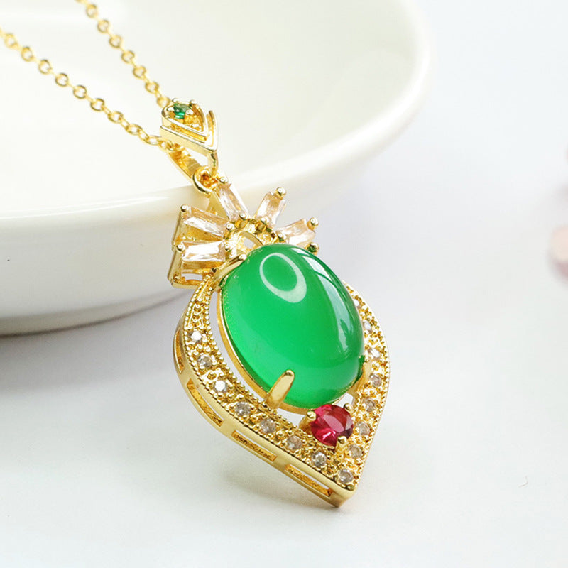 Emperor Green Chalcedony Zircon Peach Heart Pendant