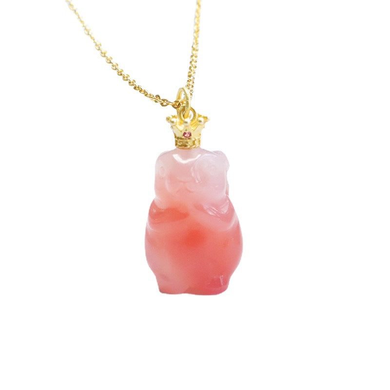 Agate Rabbit Crown Pendant Silver Necklace By Planderful Collection