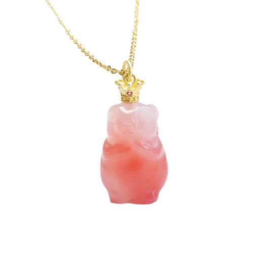 Agate Rabbit Crown Pendant Silver Necklace By Planderful Collection