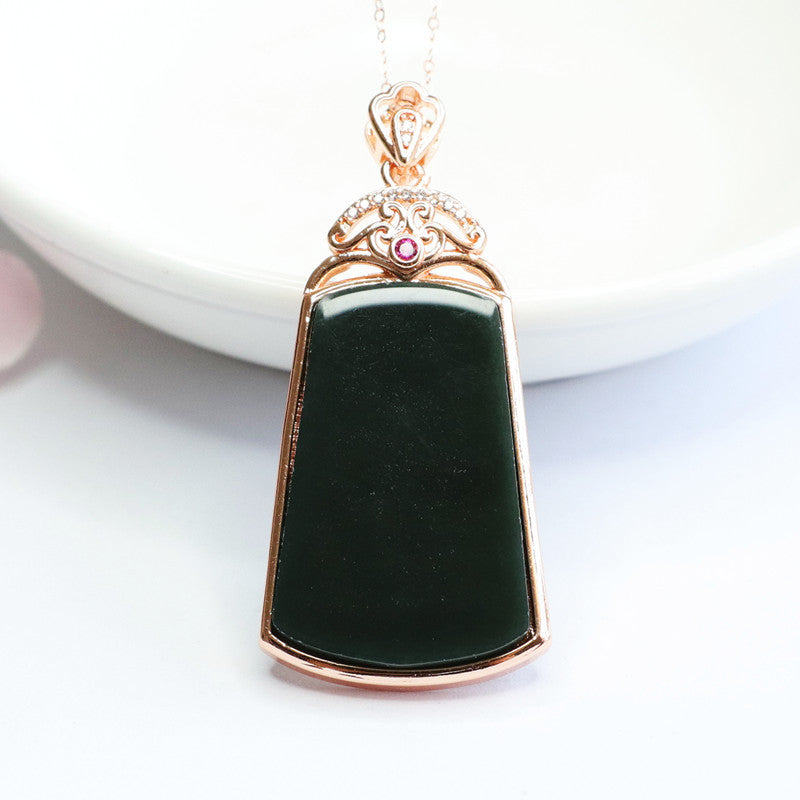 Jade Trapezoid Necklace with Sterling Silver Detail