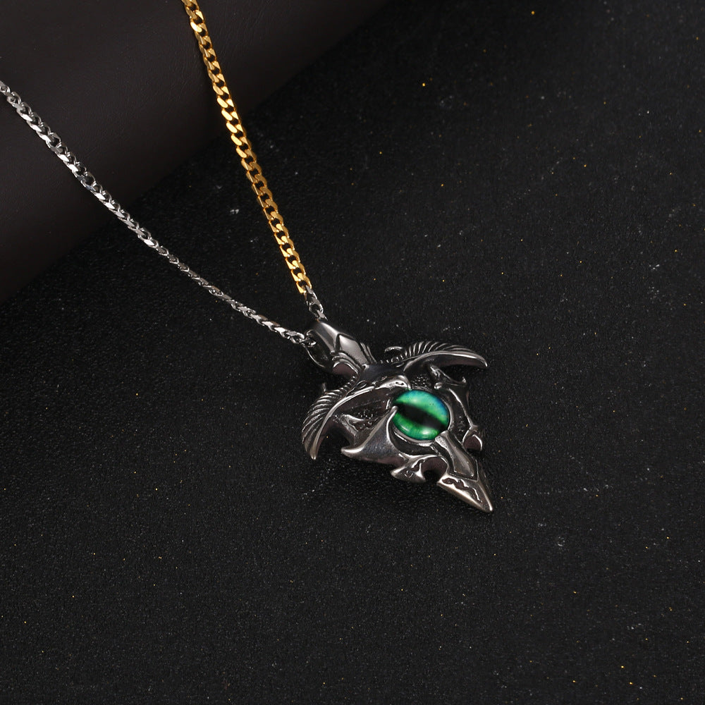 Titanium Devil Eye Pendant Necklace for Men – Retro Bird Design