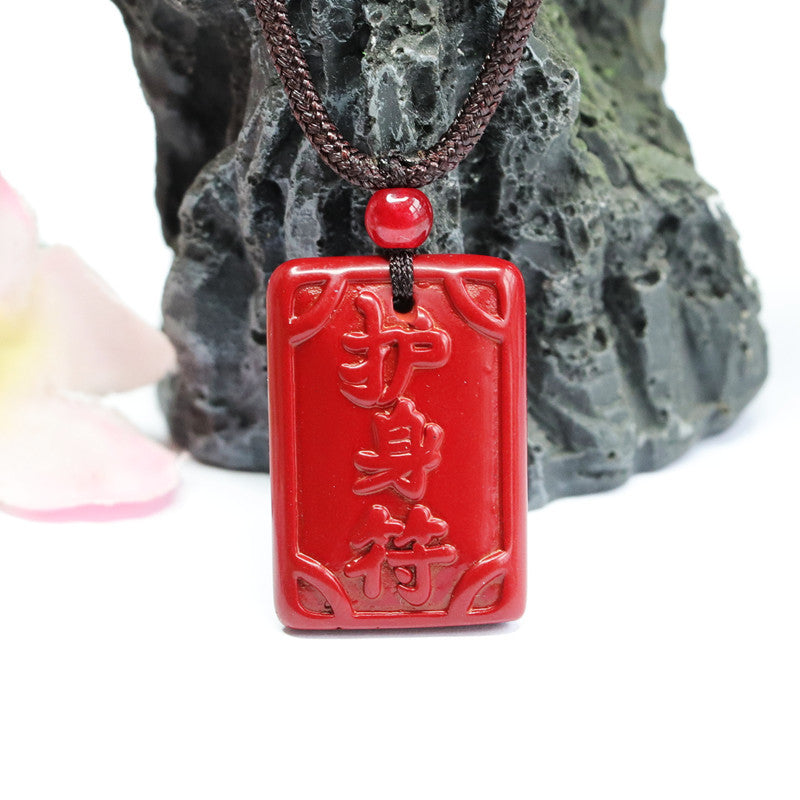 Cinnabar Rectangle Safety Amulet Pendant - Planderful Collection