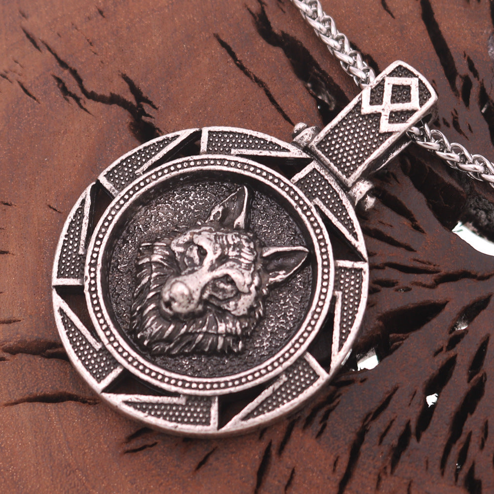 Wolf Head Viking Pendant Necklace with Double-Sided Amulet Design