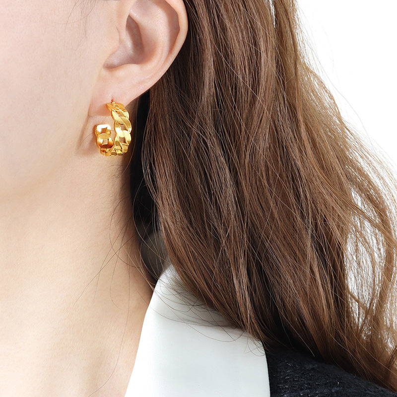 Chic Korean-inspired Metal Chain Earrings with Gold Plating