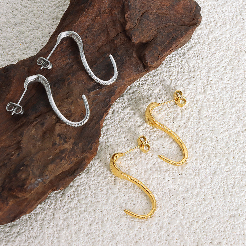 Snake Design Titanium Steel Gold-Plated Earrings - Chic and Edgy Jewelry for Women