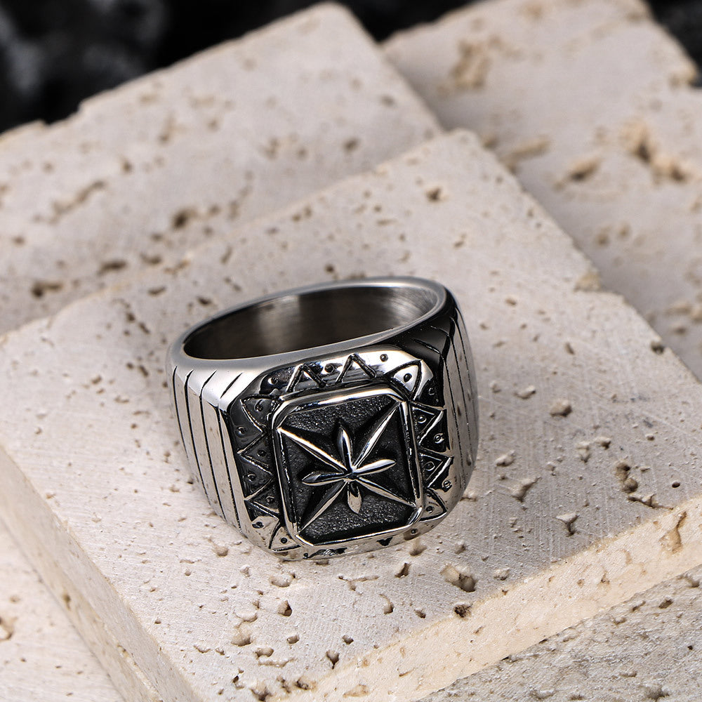 Trendy Retro Punk Titanium Steel Rice Flower Ring for Men - Cool Cross-Border E-Commerce Style