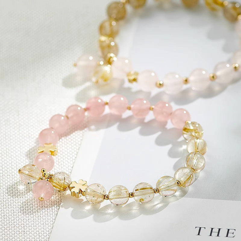 Golden Hair Crystal Bracelet - Sterling Silver Pink Crystal Jewelry for Her Birthday