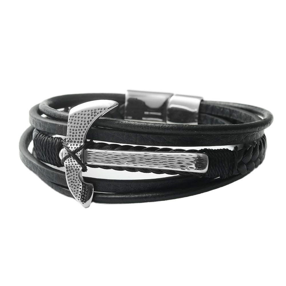 Titanium Steel Double-Headed Axe Leather Bracelet for Men - Personalized Punk Style