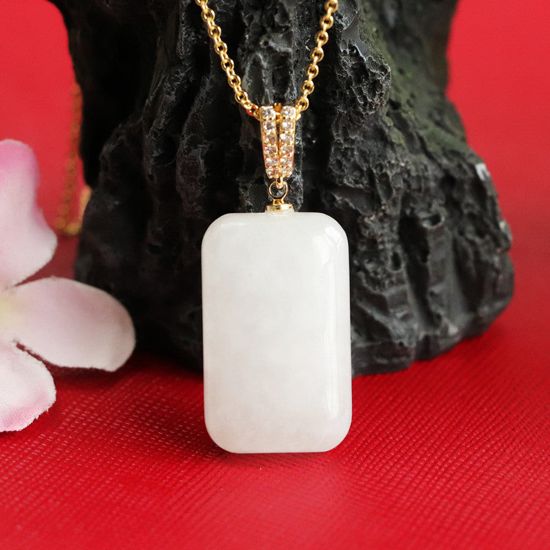 White Jade Zircon V Necklacecrafted with Natural Hotan Jade