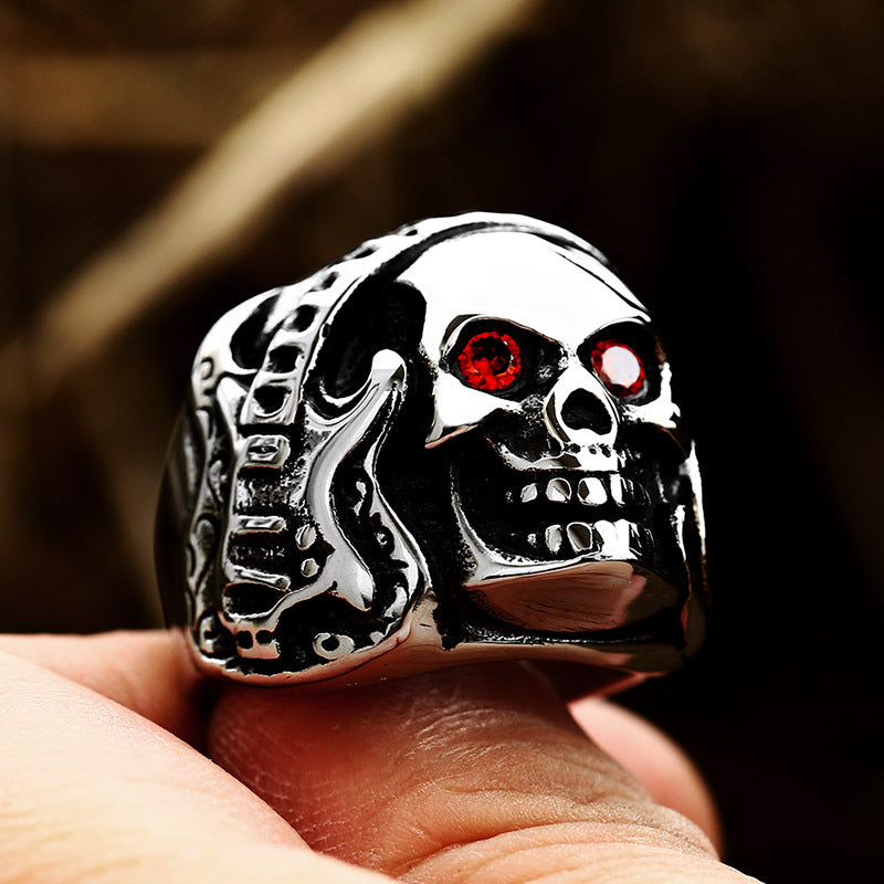 Wholesale Retro Skull Ring in Titanium Steel with Zircon Inlay - Punk Style for Men