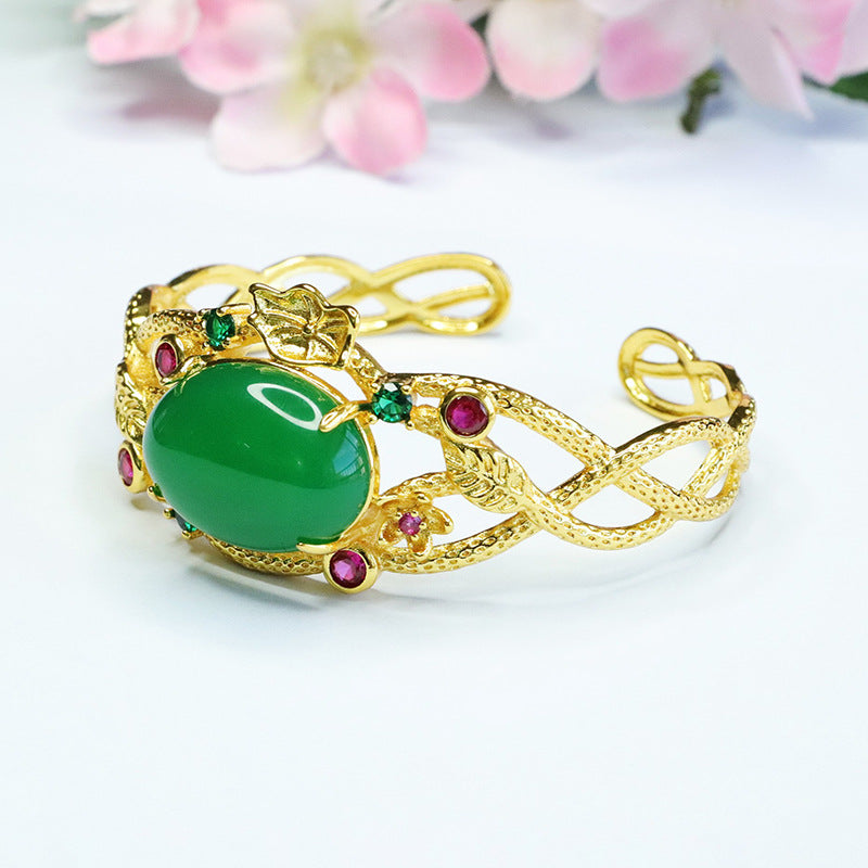 Golden Hollow Green Chalcedony Bracelet