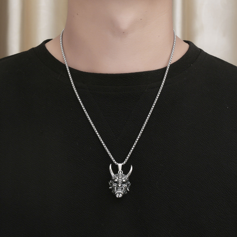 Japanese Three-Dimensional Prajna Skull Pendant Necklace in Durable Titanium Steel for Men