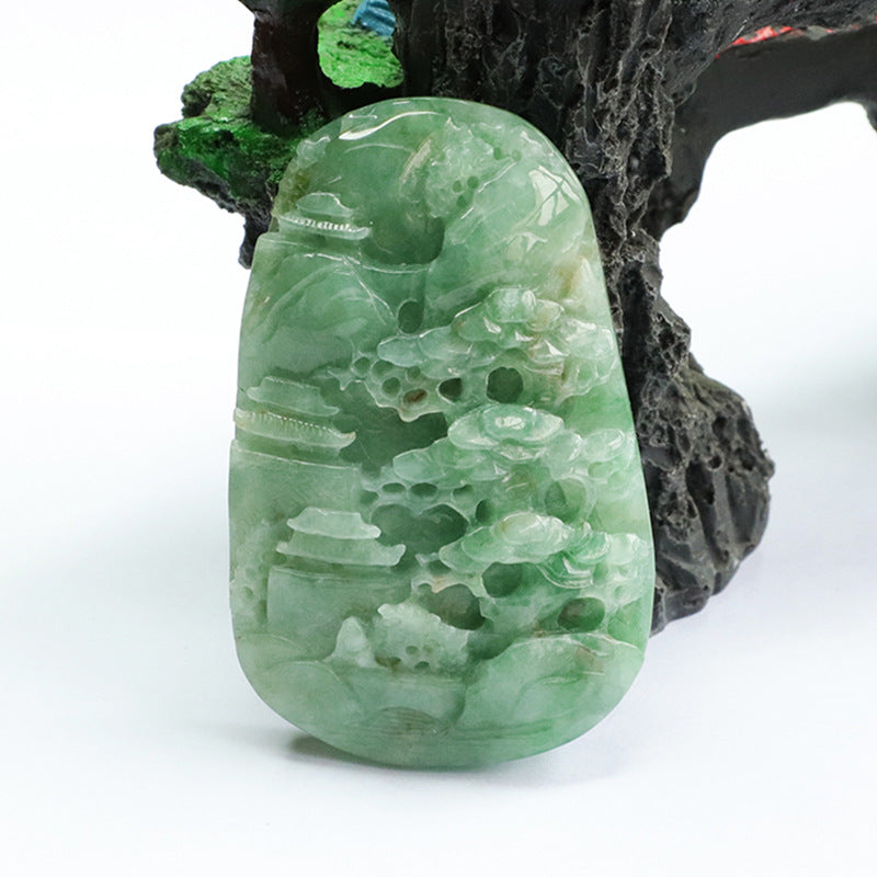 Exquisite Hand-Carved Myanmar A-grade Jade Fortune Pendant - Premium Quality