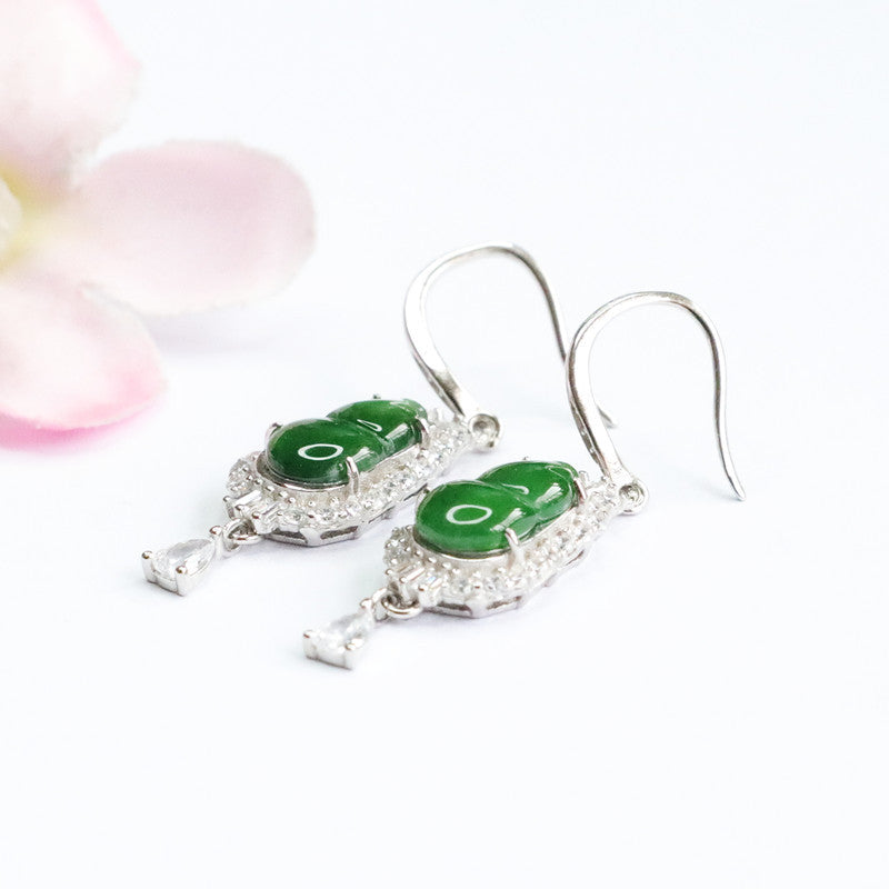 Gourd Shaped Sterling Silver Jade Earrings