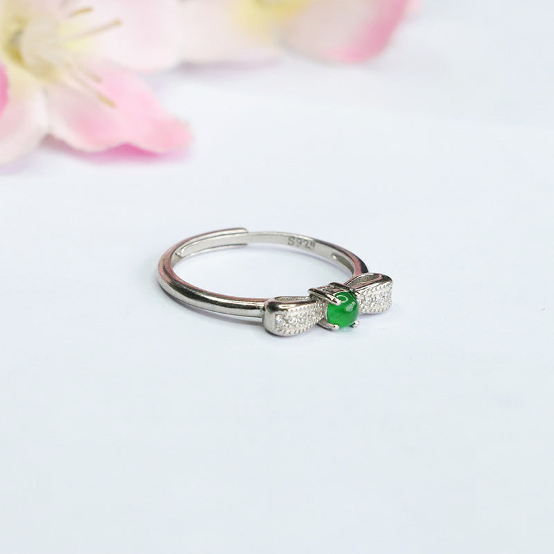 Fortune's Favor Adjustable S925 Silver Jade Bow Ring