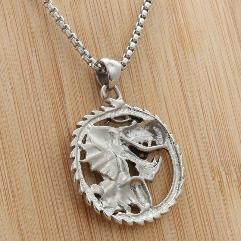 Titanium Steel Dragon Pendant Necklace - Retro Punk Style for Men