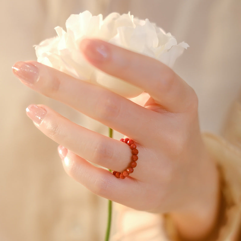 Delicate 3mm Sterling Silver Agate Ring for Women - China-Chic Retro Style