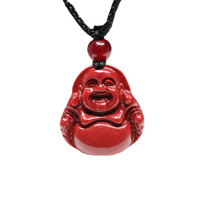 Purple Gold Sand Maitreya Buddha Pendant with Cinnabar Stone