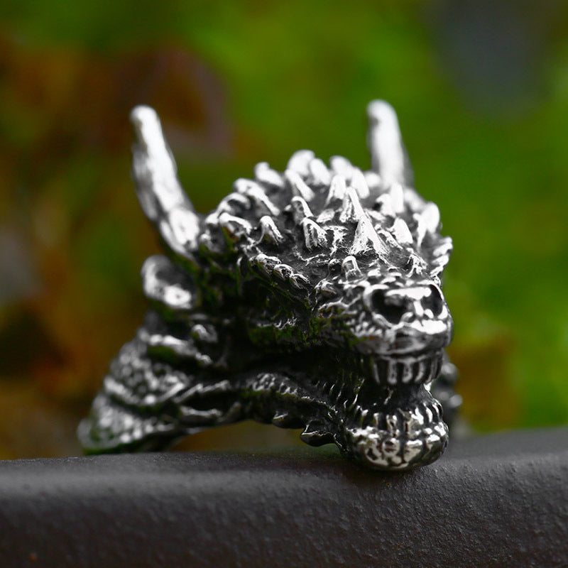 Titanium Steel Retro Dragon Ring for Men - Wholesale Stainless Steel Zodiac Jewelry