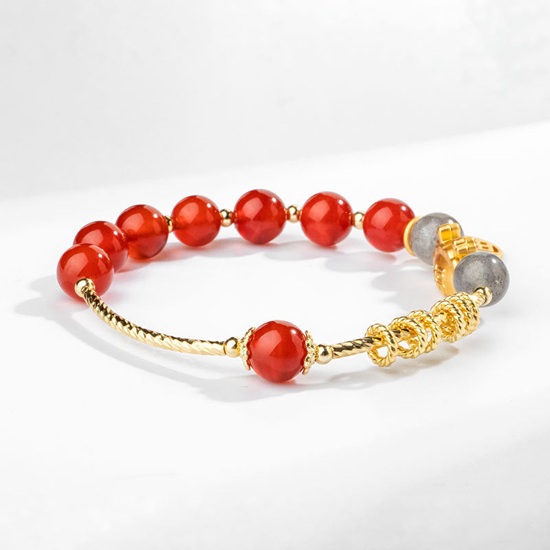 Zodiac Dragon Red Agate and Acacia Beads Bracelet by Planderful - Fortune's Favor Collection