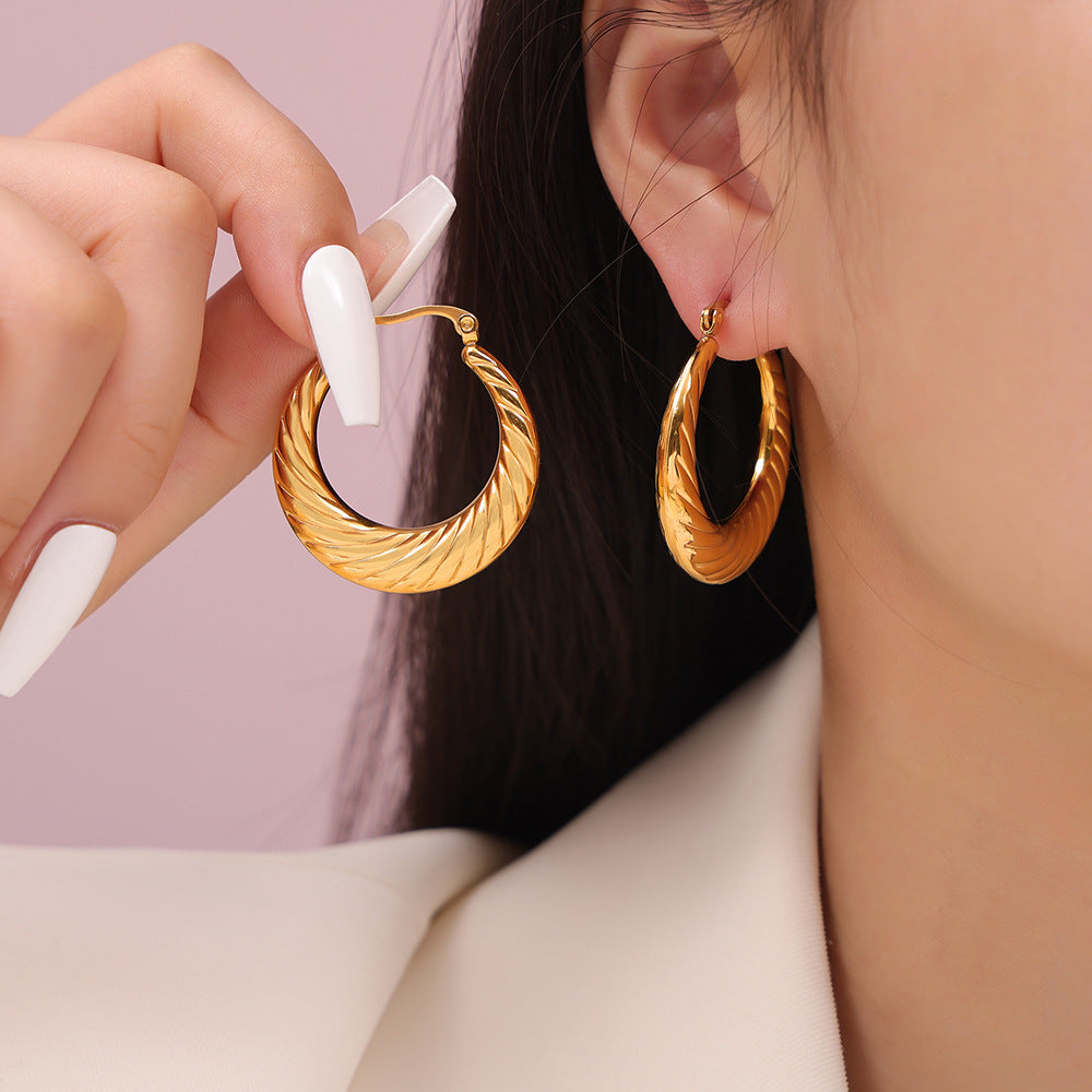 Chic Geometric Twisted Texture Earrings in Titanium Gold Plating