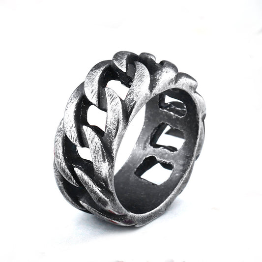 Personalized Retro Titanium Steel Men's Ring - European and American Wholesale Jewelry