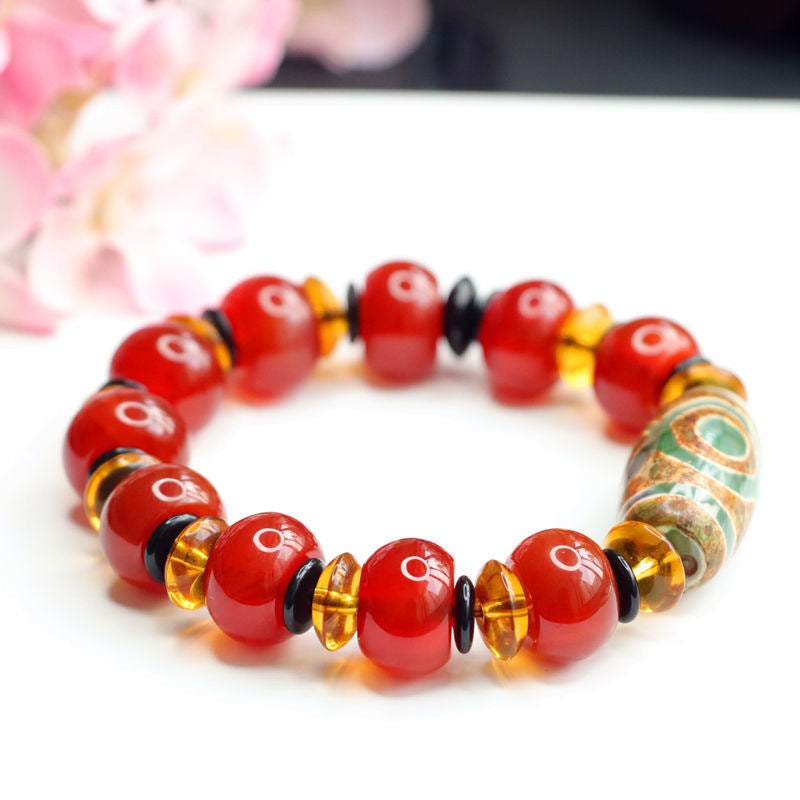 Heavenly Beaded Chalcedony and Red Agate Bracelet