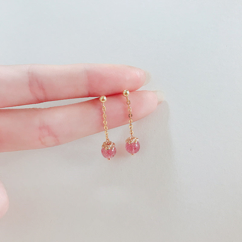 Elegant Strawberry Crystal Silver Needle Earrings