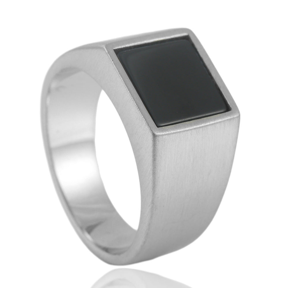 Retro Black Titanium Steel Square Ring for Men - European and American Style