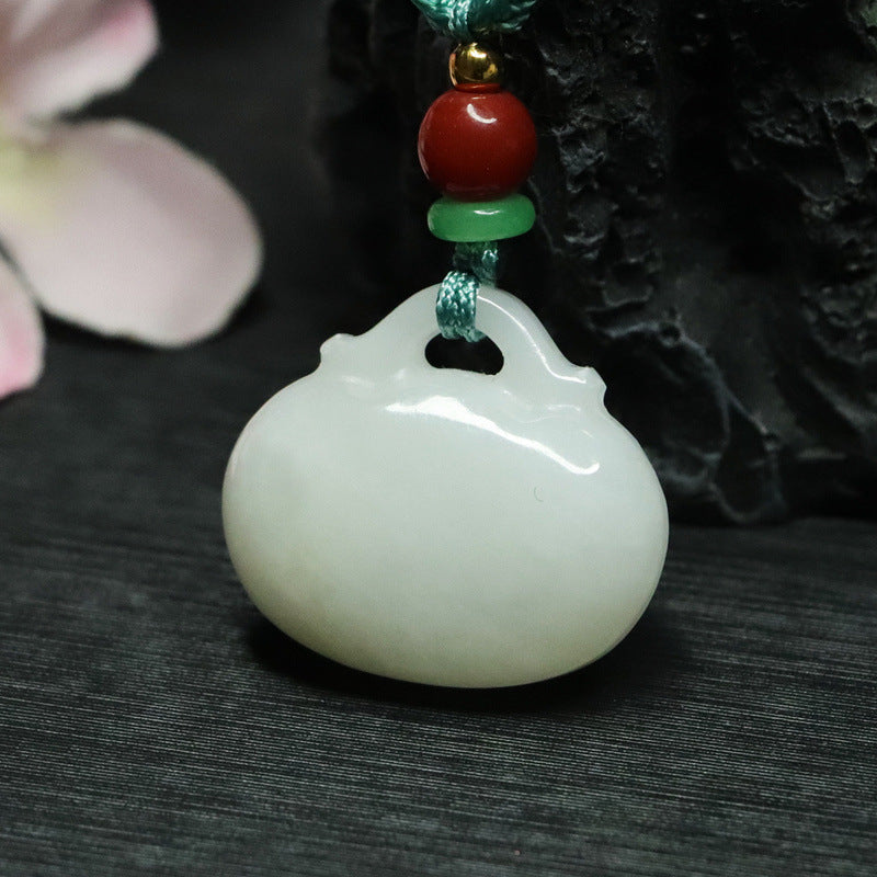 White Jade Ruyi Lock Necklace made with Natural Hotan Jade