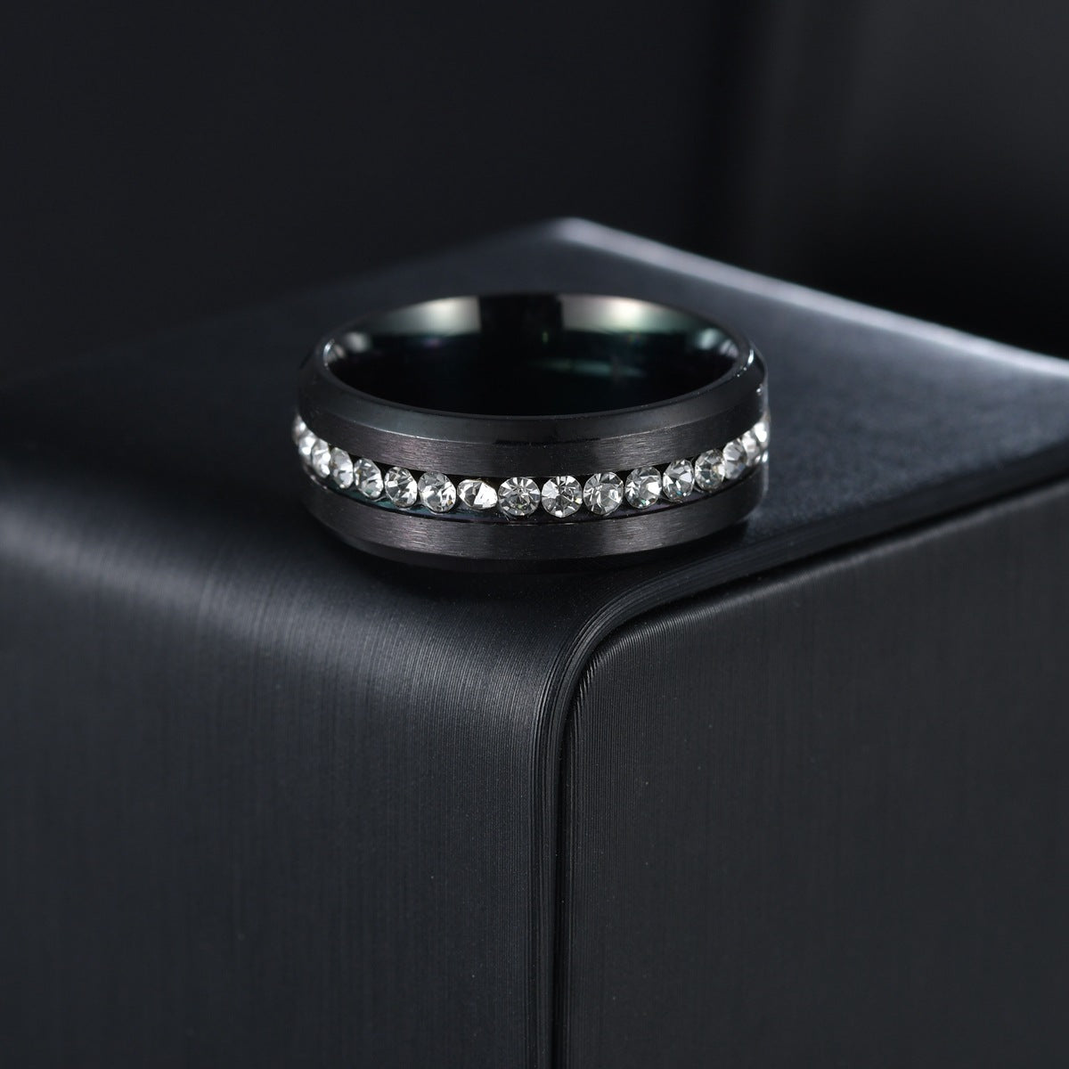 Explosive Black Stainless Steel Zircon Ring Set for Men - Cross-Border Jewelry