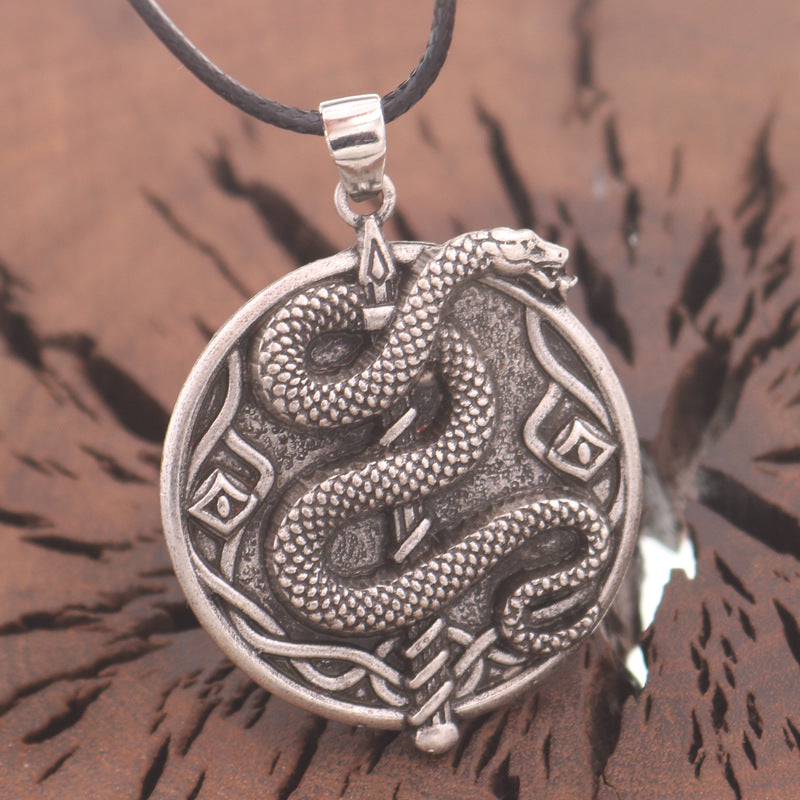 Mystical Norse Legacy Zinc Alloy Snake Pendant Necklace