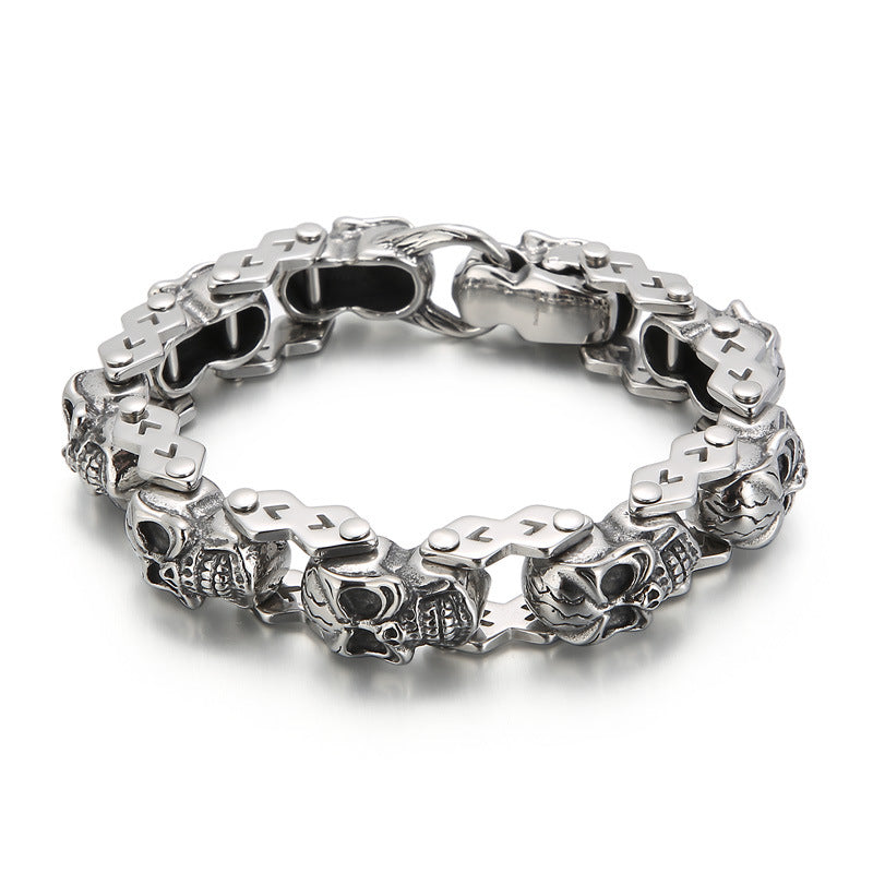 Stylish Punk Skull Men's Titanium Steel Bracelet - Wholesale European and American Jewelry Collection