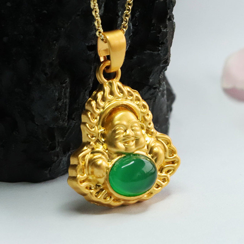 Green Chalcedony Maitreya Buddha Pendant with Sterling Silver