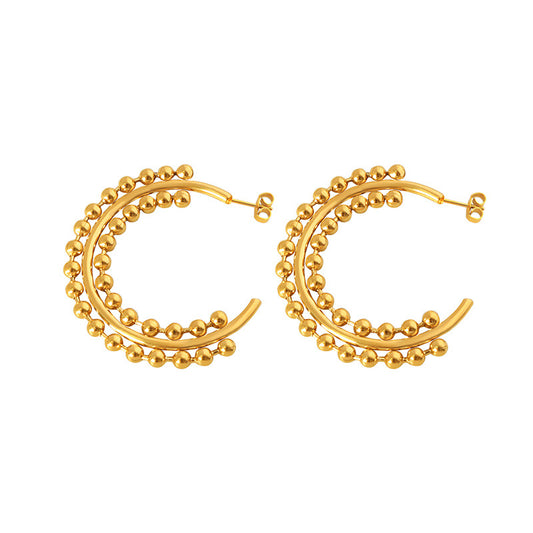 Exaggerated Double Layer Steel Ball Large Circular Earrings - Gold-Plated Titanium Jewelry