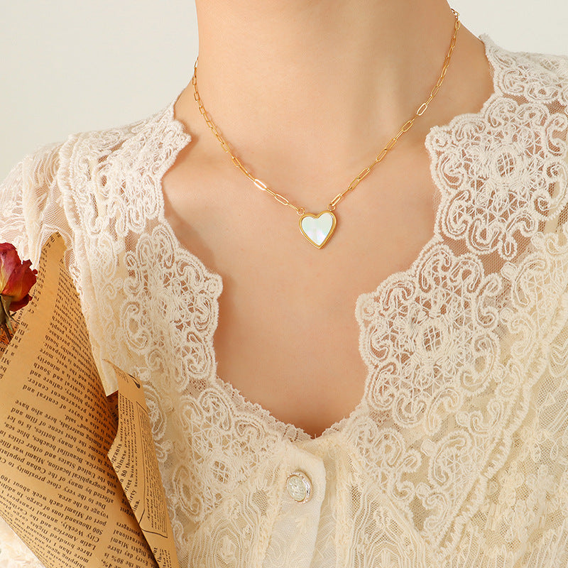 Elegant White Sea Shell Peach Heart Necklace with 18K Gold Plating