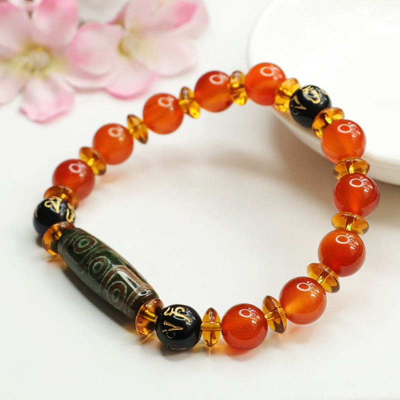 Nine Eyed Heavenly Bead Agate Mantra Bracelet