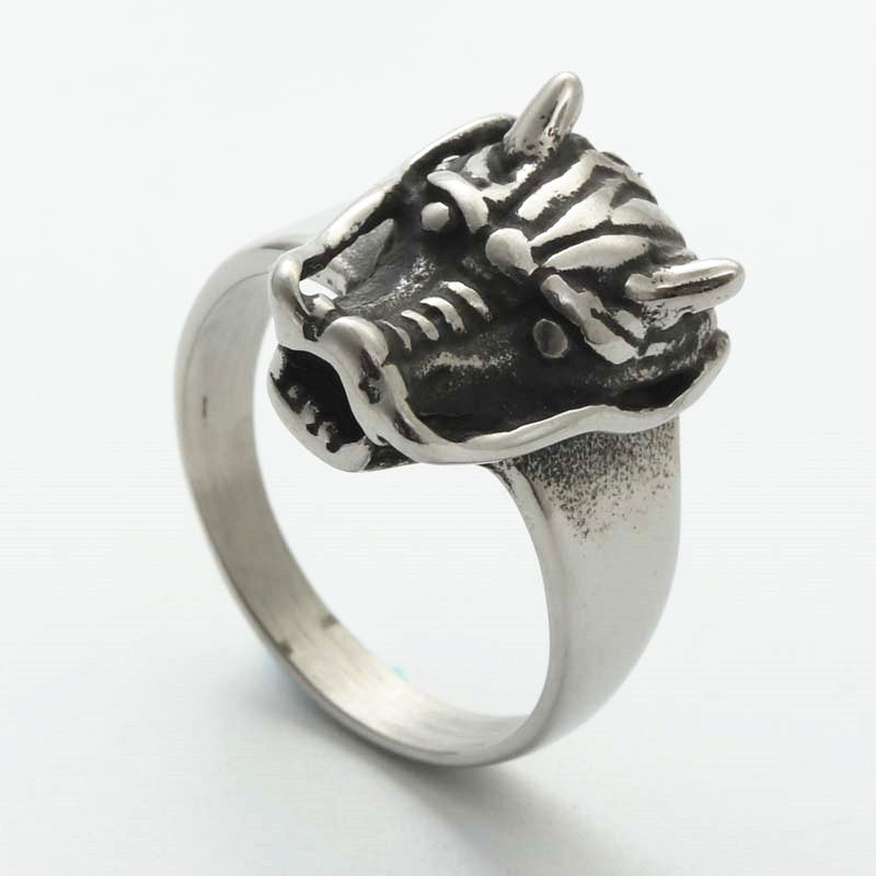 Titanium Steel Dragon Head Ring - Retro Punk Design for Men by Planderful