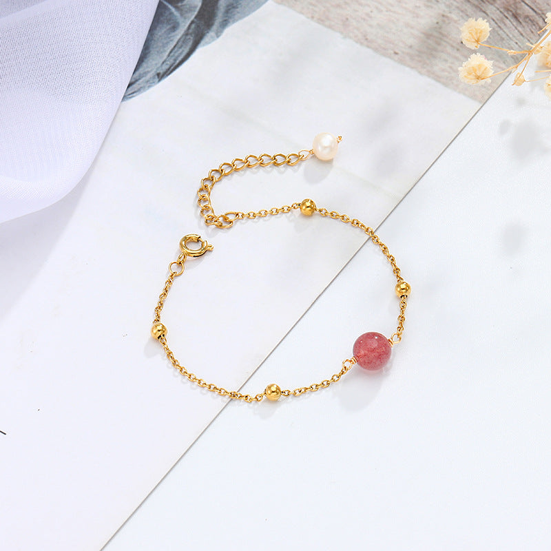 Versatile Strawberry Crystal Powder Bracelet for Women