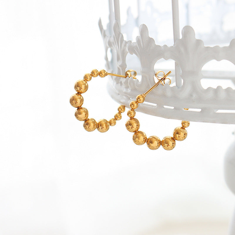 European and American Style Gold-Plated Beaded Earrings with Titanium Steel Ball Design