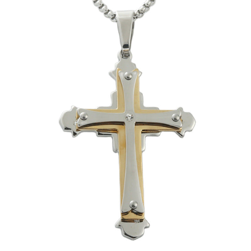 Stylish Titanium Steel Cross Pendant Necklace for Men - Personalized Retro Design