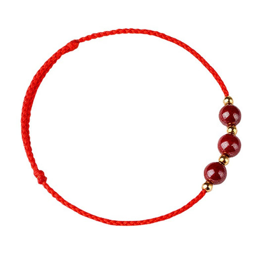 Fortune's Favor Cinnabar Stone Bracelet with Purple Gold Sand Beads