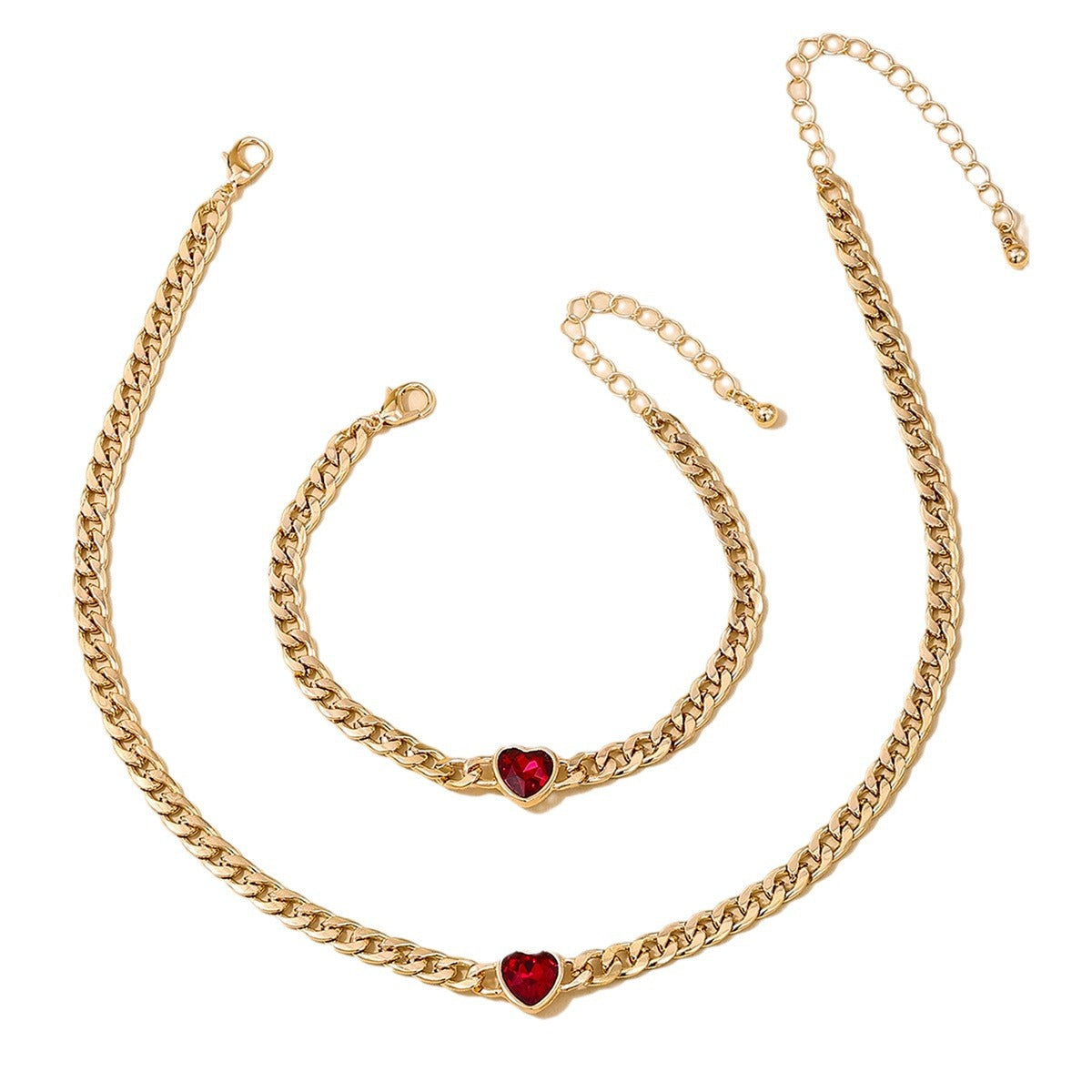 European Chic Red Love Metal Chain Jewelry Set - Vienna Verve Collection