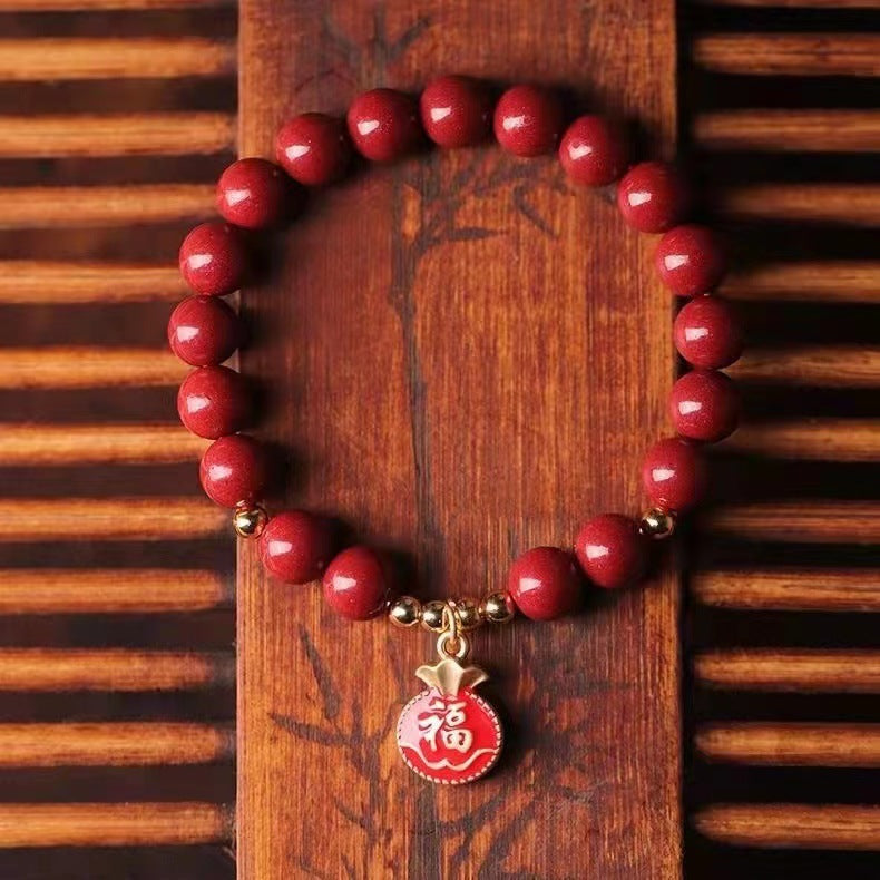 Lucky Bag Tassel Bracelet with Cinnabar Stone