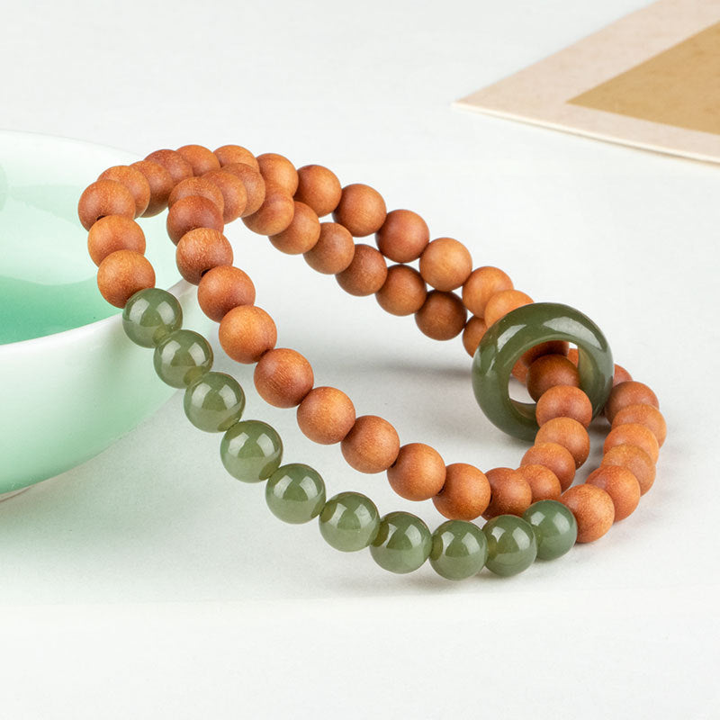 National Style Sandalwood and Hetian Jade Bracelet for Couples